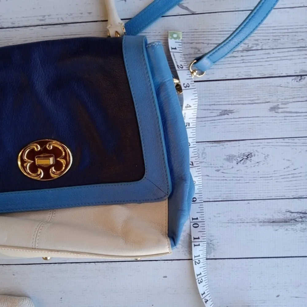 Emma Fox‎ Leather Satchel Shoulder Bag Colorblock Fox Logo Luxury Chic Crossbody